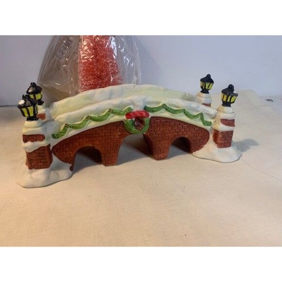Vintage Hand-Painted Ceramic Christmas Village Set with Bridge Children Horse & - Picture 6 of 9